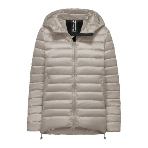 BomBoogie , Shiny Nylon Hooded Padded Jacket ,Gray female, Sizes:
