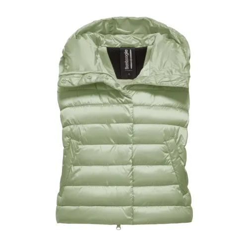 BomBoogie , Shiny Nylon Padded Vest with Hood ,Green female, Sizes: