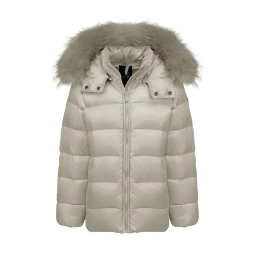 BomBoogie , Short Hooded Jacket with Fur ,Gray female, Sizes:
