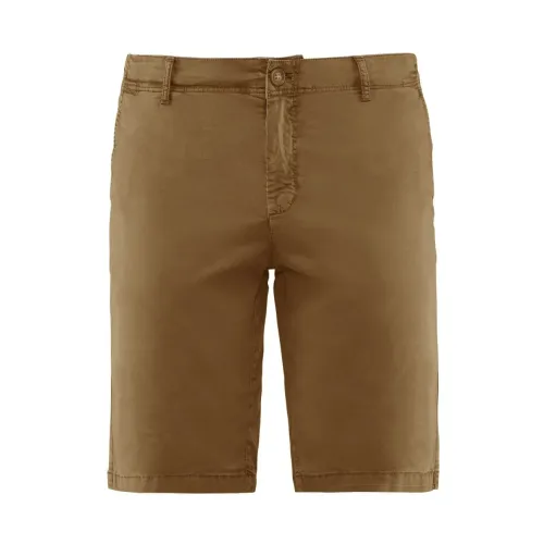 BomBoogie , Stretch Cotton Gabardine Slim Fit Chino Bermuda Shorts ,Brown male, Sizes:
