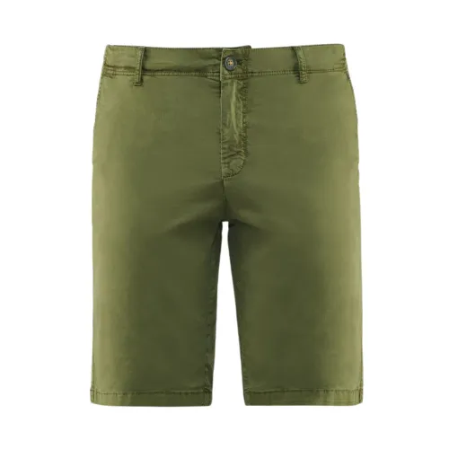 BomBoogie , Stretch Cotton Gabardine Slim Fit Chino Bermuda Shorts ,Green male, Sizes: