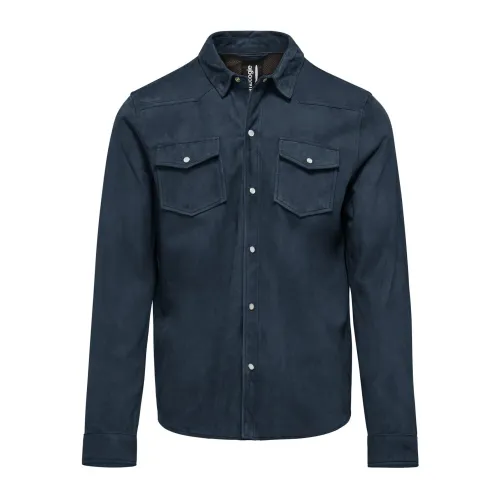 BomBoogie , Suede Leather Shirt Jacket ,Blue male, Sizes:
