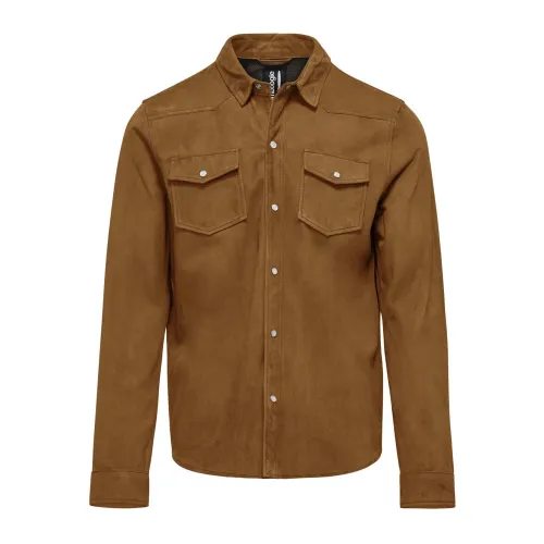 BomBoogie , Suede Leather Shirt Jacket ,Brown male, Sizes: