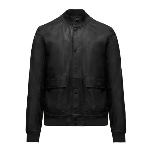 BomBoogie , Walt Leather Bomber Jacket ,Black male, Sizes: