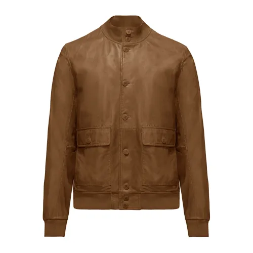 BomBoogie , Walt Leather Bomber Jacket ,Brown male, Sizes: