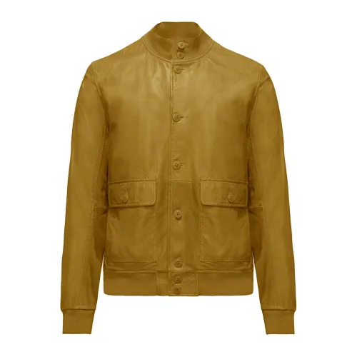 BomBoogie , Walt Leather Bomber Jacket ,Yellow male, Sizes: