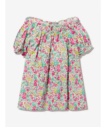 Bonpoint Baby Girls Floral Grace Blouse in Mint - Green Cotton
