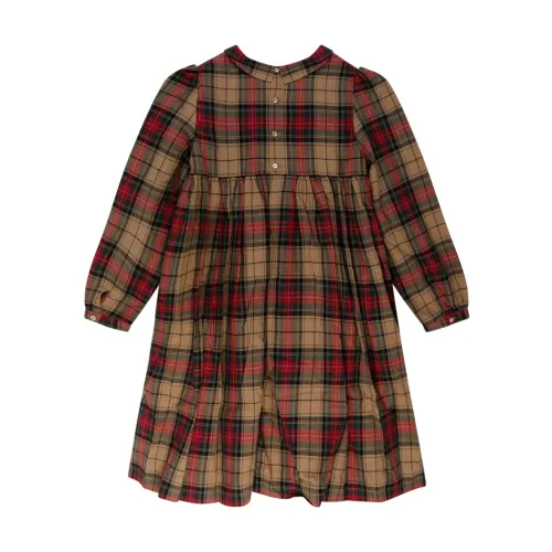 Bonpoint , Tartan Check Print Dress ,Brown female, Sizes: