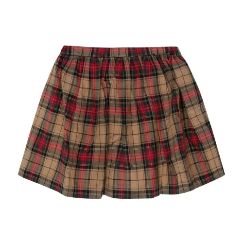 Bonpoint , Tartan Pleated Skirt ,Brown female, Sizes: