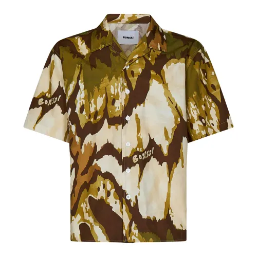 Bonsai , Beige Camouflage Print Shirt with Button Closure ,Multicolor male, Sizes: