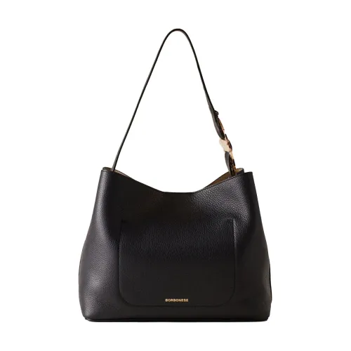 Borbonese , Black Leather Bucket Bag ,Black female, Sizes: ONE SIZE