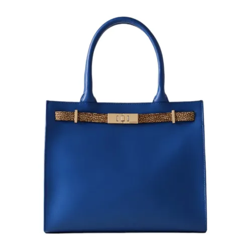 Borbonese , Blue Leather Medium Shopping Bag with Suede Insert ,Blue female, Sizes: ONE SIZE