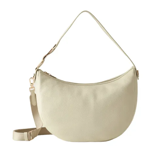 Borbonese , Cream Leather Luna Bag 011 Medium ,Beige female, Sizes: ONE SIZE