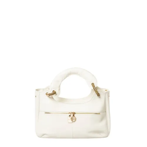 Borbonese , Leather Bauletto Bag with Intertwined Handles - Chantilly Cream/Op Naturale ,White female, Sizes: ONE SIZE