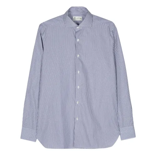 Borrelli , Italian Striped Cotton Shirt ,Blue male, Sizes: