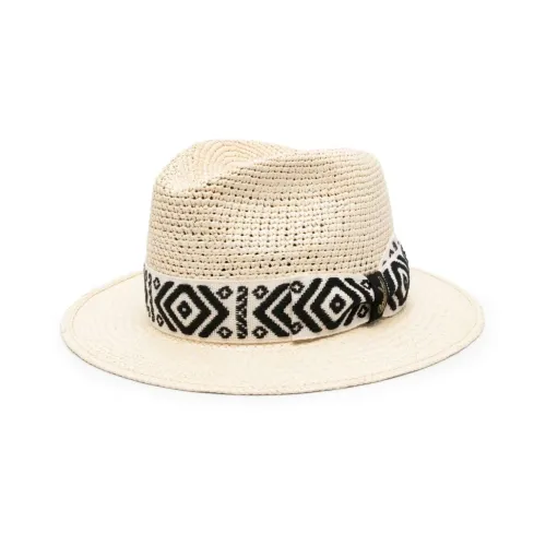 Borsalino , Black Geometric Embroidered Straw Hat ,Beige male, Sizes: