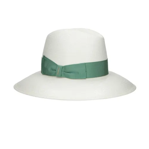 Borsalino , Green Straw Hat with Bow Detailing ,White female, Sizes:
