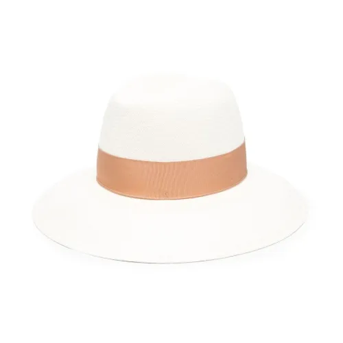 Borsalino , Straw Wide Brim Logo Print Hat ,Beige female, Sizes: