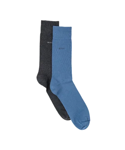 Boss 2 Pack Mens Regular Length Cotton Blend Sock in Charcoal/Blue Fabric
