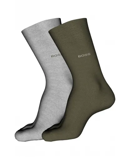 Boss 2 Pack Mens Regular Length Cotton Blend Sock in Grey/Khaki - Grey/Brown Fabric