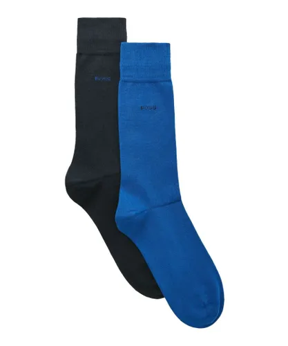 Boss 2 Pack Mens Regular Length Cotton Blend Sock in Navy/Blue Fabric