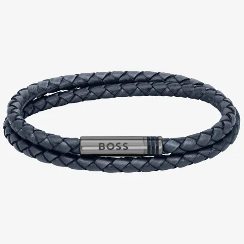 BOSS Ares Blue Braided Double Leather Bracelet 1580494M