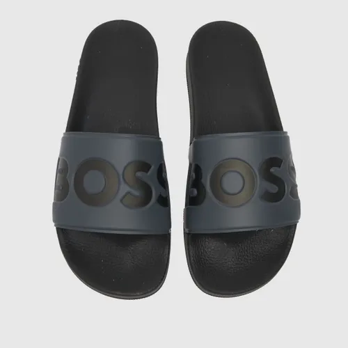 Boss Aryeh Slider Sandals In Black & Grey
