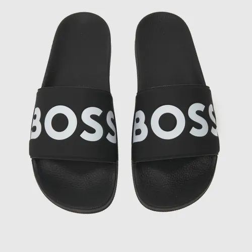 Boss Aryeh Slider Sandals In Black & White