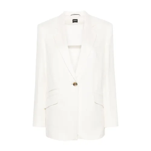 Boss Black , Cream White Linen Blend Jacket ,White female, Sizes: