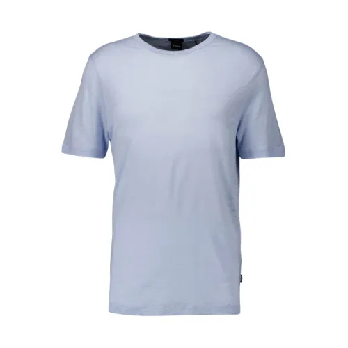 Boss Black , Linen Stretch Breathable Blue T-Shirt Men ,Blue male, Sizes: