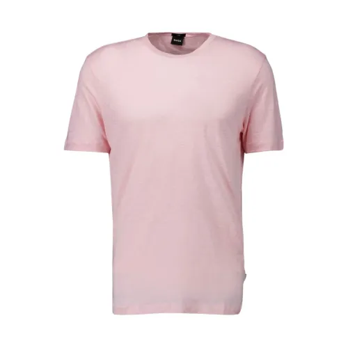 Boss Black , Pink Linen Stretch T-Shirt Tiburt ,Pink male, Sizes: