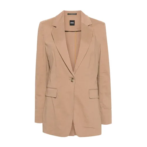 Boss Black , Sand Brown Linen Blend Jacket ,Beige female, Sizes: