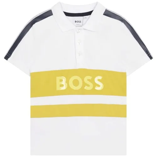 Boss Boss Stripe Logo Polo Shirt Junior Boys - White