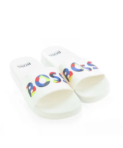 Boss Boys Boy's Multicoloured Logo Slide Sandals in White