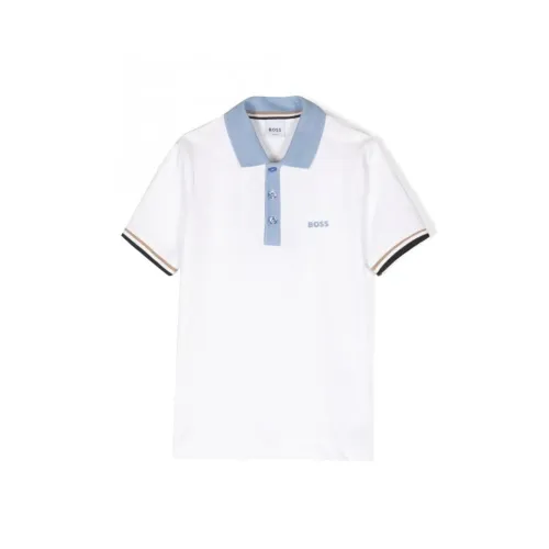 Boss , Contrast Collar Polo for Kids ,White male, Sizes: