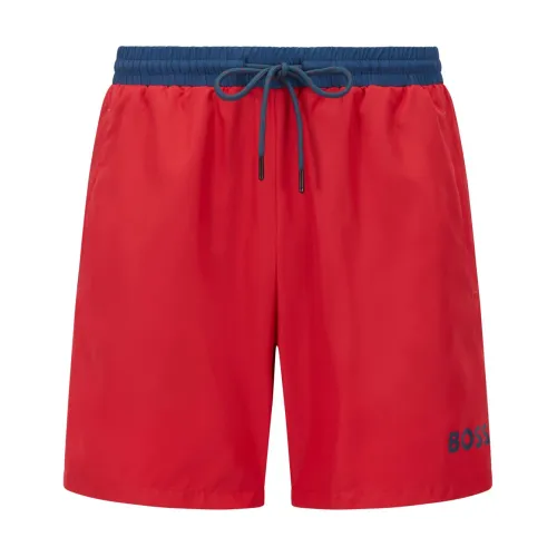Boss , Contrast Logo Swim Shorts - Rød Starfish ,Red male, Sizes: