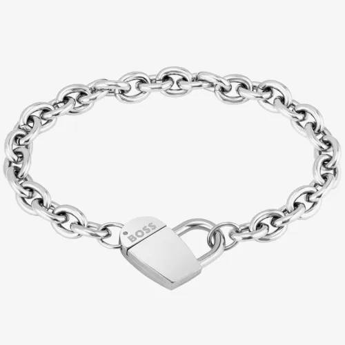 BOSS Dinya Stainless-Steel Heart Monogram Belcher Bracelet 1580418