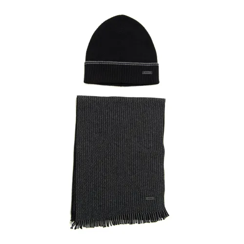 Boss , Fringed Trim Scarf and Hat Set ,Black male, Sizes: ONE
