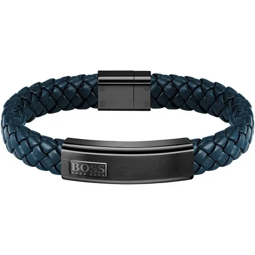 Boss Gents BOSS Lander Blue Leather Bracelet - Blue
