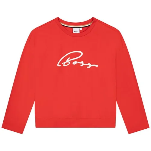 Boss Girl's Long Sleeve Signature Logo T Shirt - Red