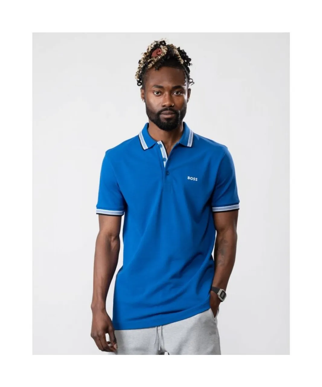 Boss Green Paddy Curved Mens Polo - Blue