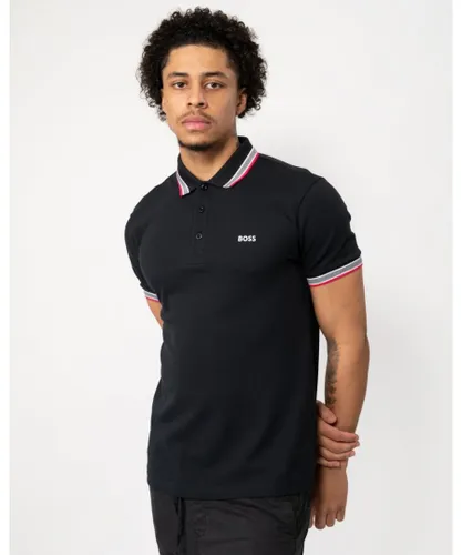BOSS Green Paddy Mens Organic Cotton Polo With Contrast Logo Details - Black