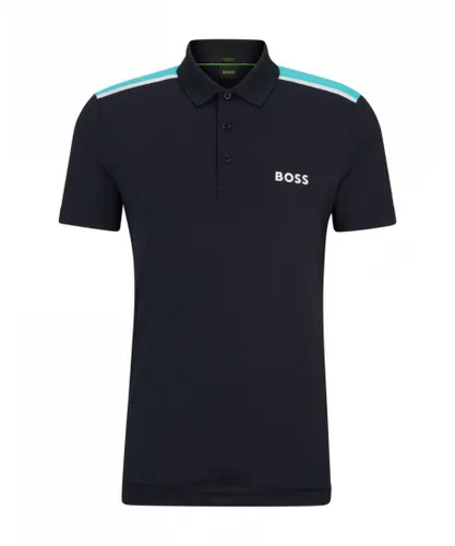 BOSS Green Paddy Tech Mens Short Sleeve Performance-Stretch Polo - Dark Blue
