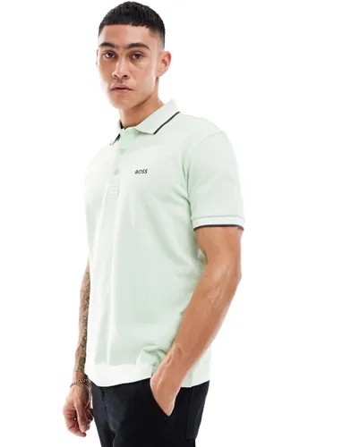 BOSS Green Paddy tipped polo shirt in green