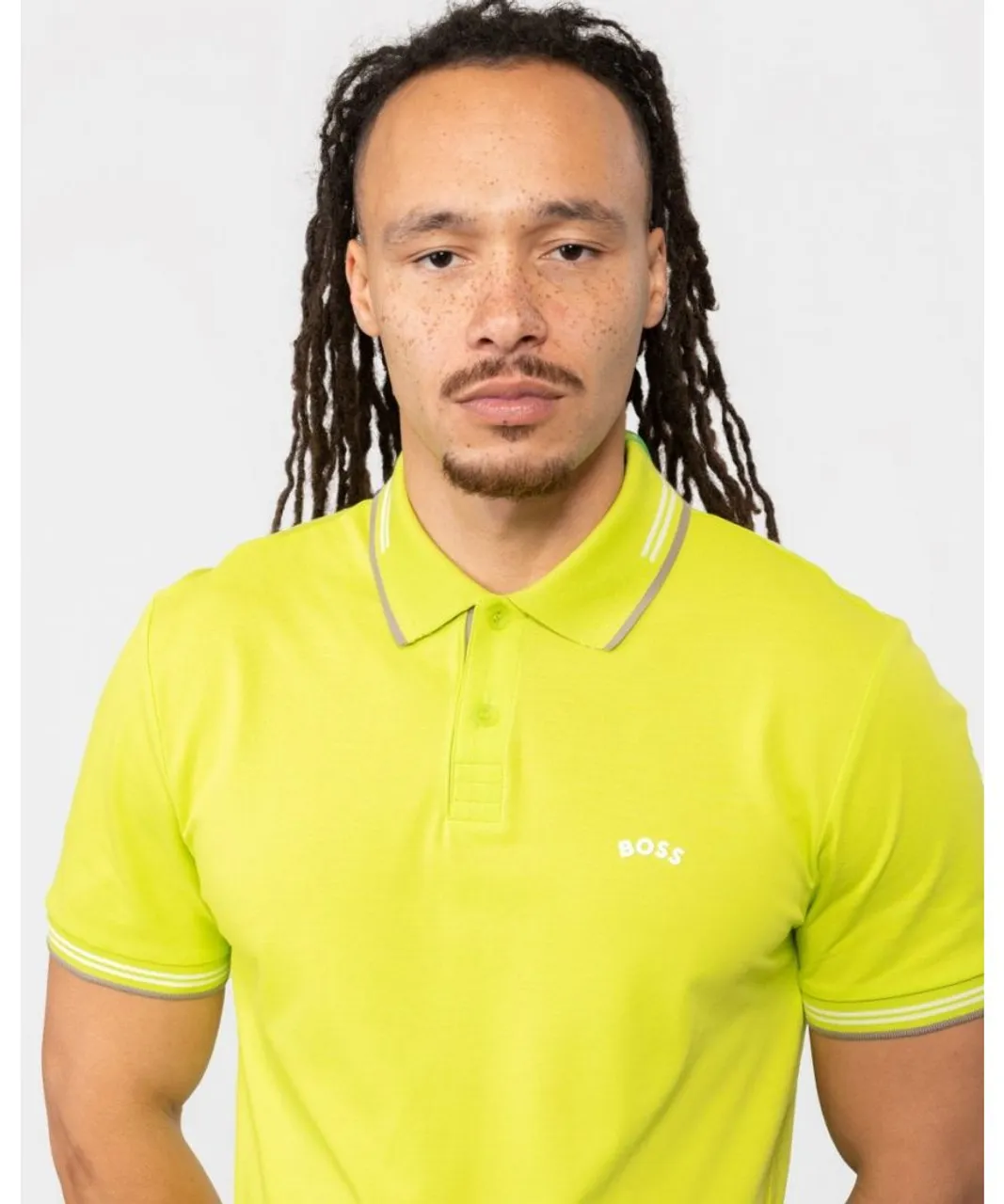 BOSS Green Paul Curved Logo Contrast Collar Mens Polo Shirt A/W 23