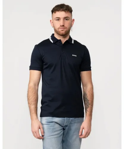 BOSS Green Paule Mens Slim-Fit Polo Shirt with Collar Graphics - Dark Blue