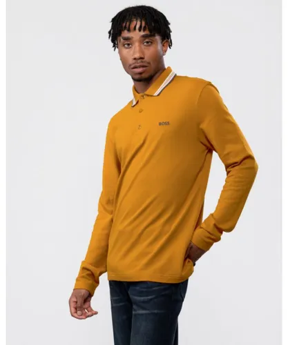 Boss Green Plisy Mens Branded Collar Long Sleeve Polo Shirt - Orange