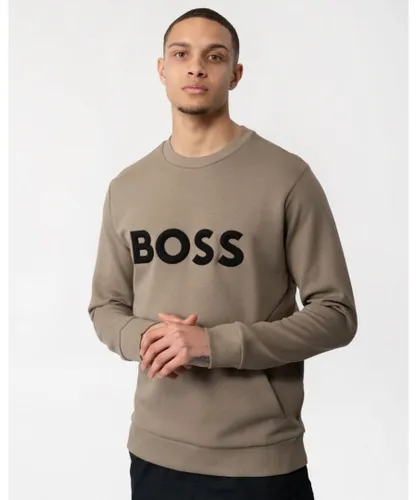 BOSS Green Salbo 1 Mens Cotton Blend Sweatshirt with 3D-Moulded Logo - Beige
