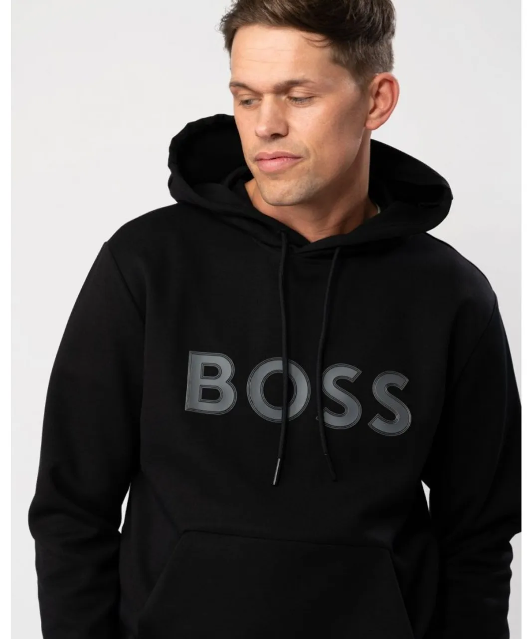 BOSS Green Soody 1 Mens Pullover Hoodie with Logo Print - Black