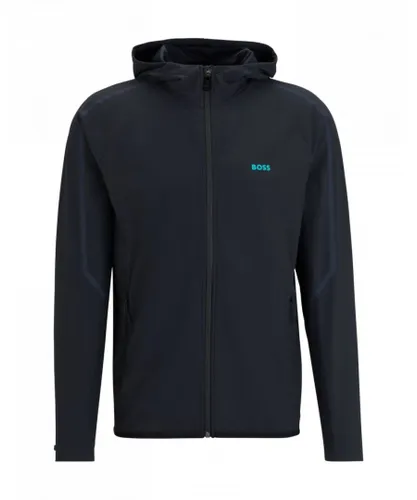 BOSS Green Unisex Sicon Active 1 Mens Zip-Up Hoodie With Decorative Reflective Details - Dark Blue